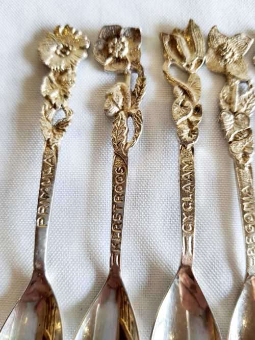 6 Stunning EPNS Demitasse Spoons - Flowers Names & Flowers on 5 - 6th Just has Flower