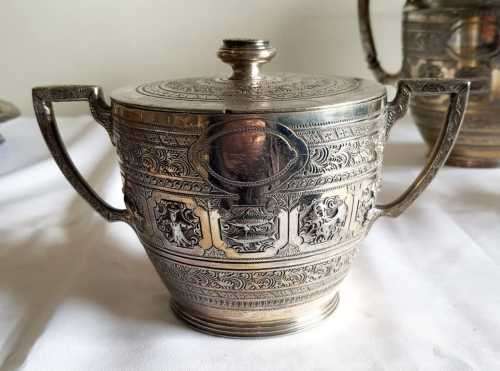 Phenomenal Sheffield S/P Tea & Coffee Set with 3.2kg Footed Tray - Needs some Elbow Grease