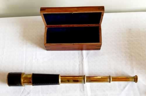 Extending Brass & Leather Telescope in Brass Bound Wooden Box - Marked Ross London