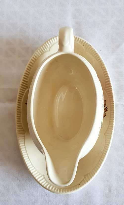 Vintage Clarice Cliff Georgian Spray Pattern Gravy Boat and Drip Plate - Marked