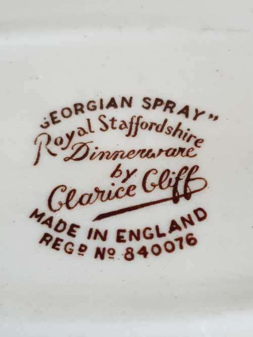 Vintage Clarice Cliff Georgian Spray Pattern Gravy Boat and Drip Plate - Marked
