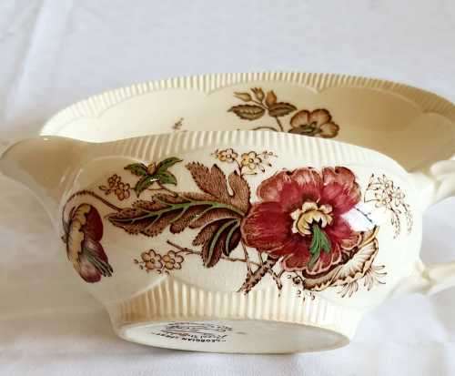 Vintage Clarice Cliff Georgian Spray Pattern Gravy Boat and Drip Plate - Marked