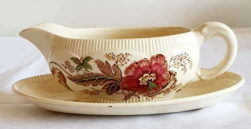 Vintage Clarice Cliff Georgian Spray Pattern Gravy Boat and Drip Plate - Marked