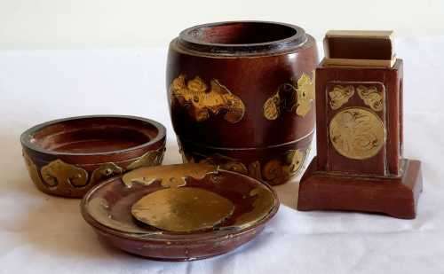 Exceptional Solid Wood and Brass Smoker Set