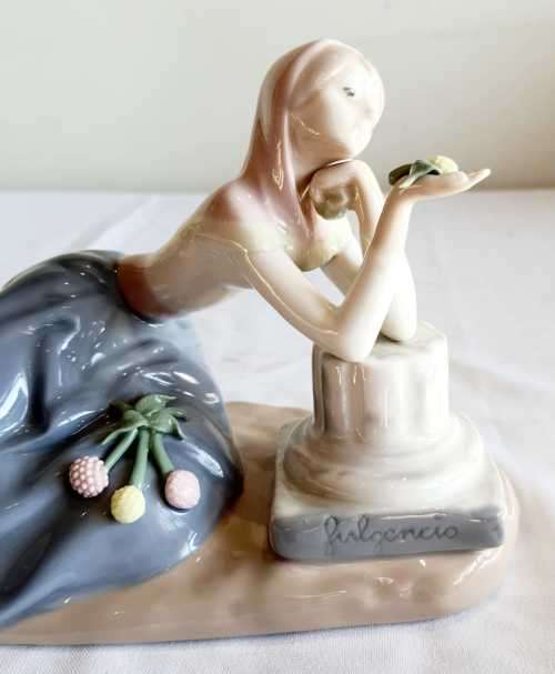 Llard Porcelain Sculpture "Dolores Dahlia Hand Maiden" by Artist Fulgecio - Signed - Dated 1974