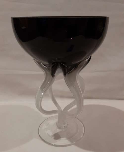 Exquisite Hand Blown Polish Jozefina Sculpture/Artwork  - Amethyst Coloured Bowl with Twisted Stem