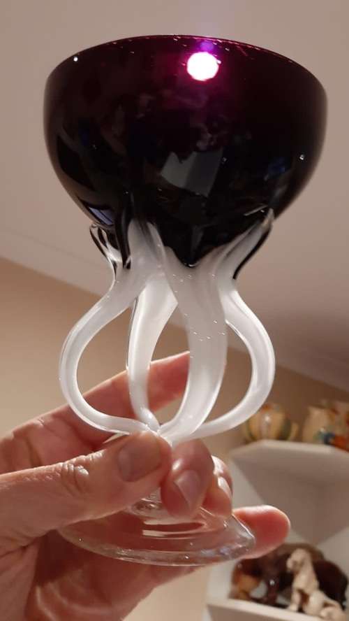 Exquisite Hand Blown Polish Jozefina Sculpture/Artwork  - Amethyst Coloured Bowl with Twisted Stem