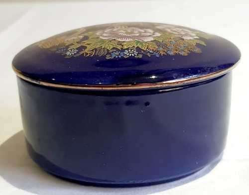 Stunning Cobalt Blue Porcelain Trinket Box in the Cloisonne Style