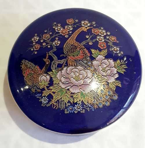 Stunning Cobalt Blue Porcelain Trinket Box in the Cloisonne Style