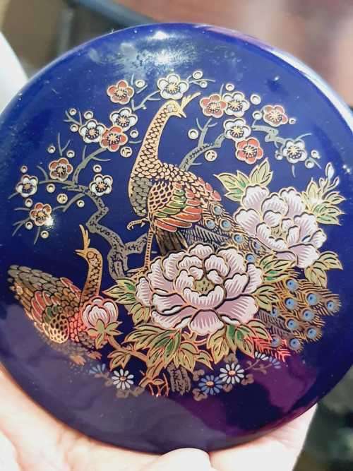 Stunning Cobalt Blue Porcelain Trinket Box in the Cloisonne Style