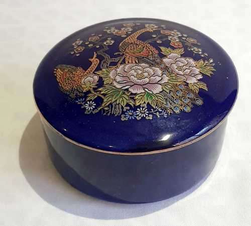 Stunning Cobalt Blue Porcelain Trinket Box in the Cloisonne Style