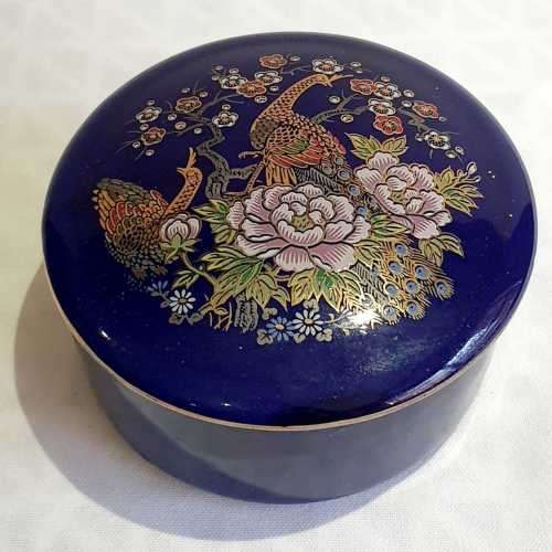 Stunning Cobalt Blue Porcelain Trinket Box in the Cloisonne Style