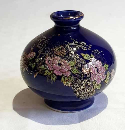 Magnificent Cobalt Blue Porcelain Bud Vase in the Cloisonne Style