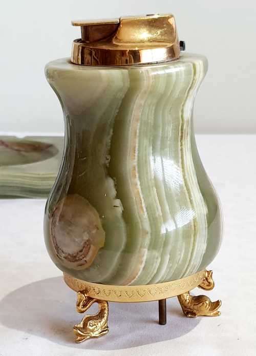 Rare Solid Heavy Marble Table Lighter with Music Box (working) plus Matching Marble Ashtray