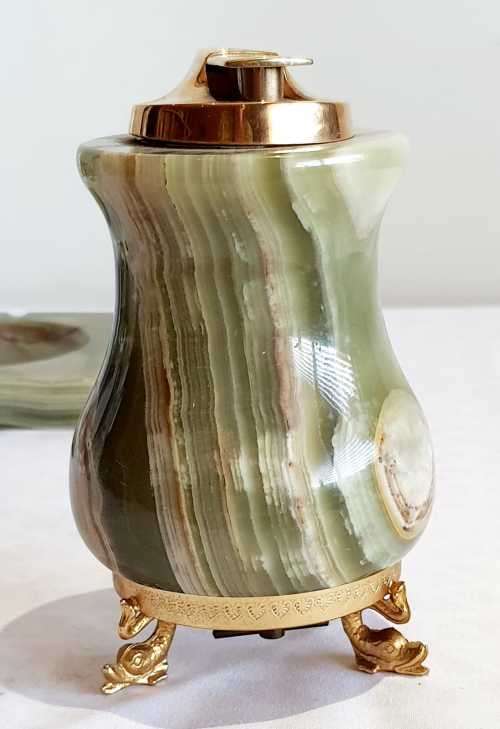 Rare Solid Heavy Marble Table Lighter with Music Box (working) plus Matching Marble Ashtray