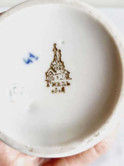 Exceptional c.'50s Double Handle Blue and White Gzhel Traditional Russian Porcelain Vase - Marked