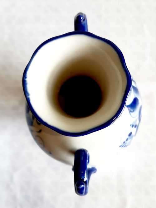 Exceptional c.'50s Double Handle Blue and White Gzhel Traditional Russian Porcelain Vase - Marked