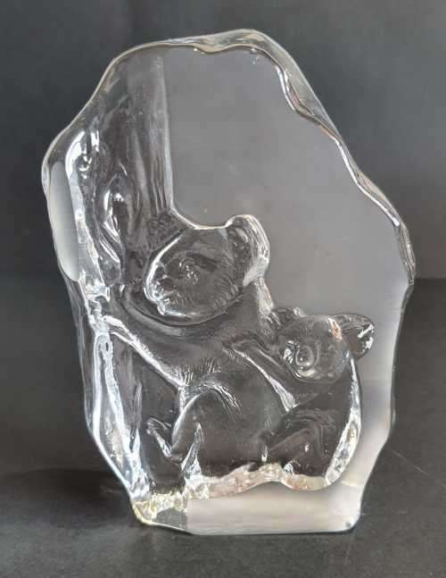 Heavy 1.25kg Mommy and Baby Koala on Bamboo Glass Paperweight or Ornament - Magnificent