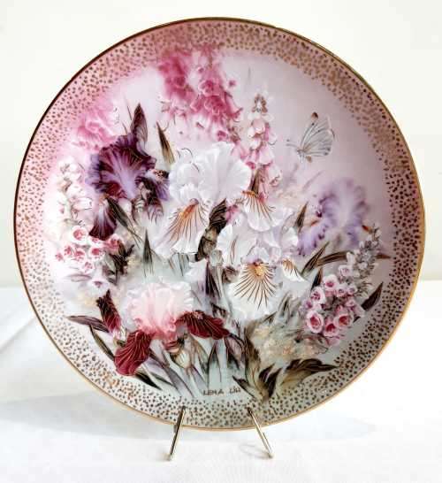 Ceramic Art by Lena Liu - Exquisite "Iris Quartet" 1st Issue 1991 - W L George Fine China - Marked