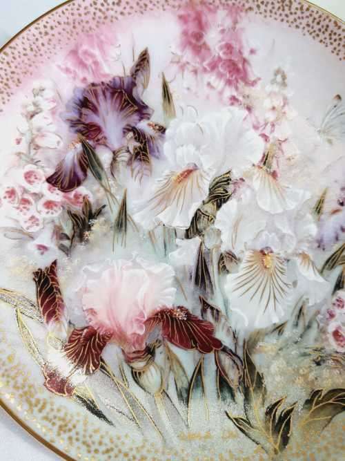 Ceramic Art by Lena Liu - Exquisite "Iris Quartet" 1st Issue 1991 - W L George Fine China - Marked