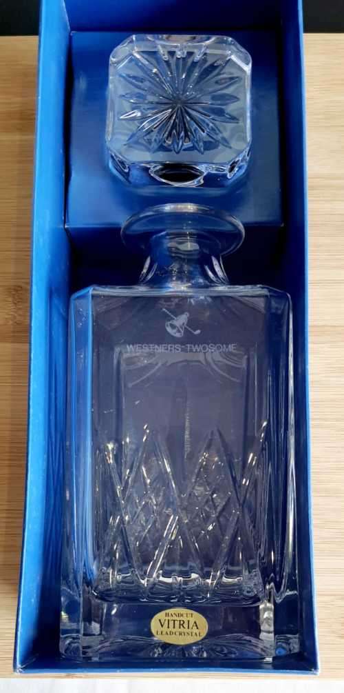 Boxed Hand Cut Vitria Lead Crystal Decanter - Marked - Looks Unused