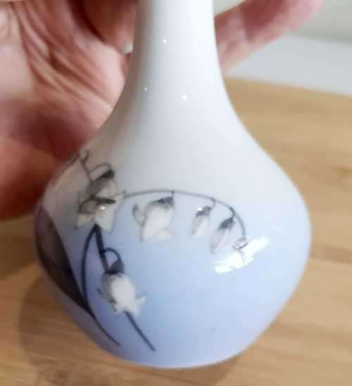 Vintage Bing And Grondahl china Ice Blue and White Snowdrop Single Stem Vase - c.`57 - Marked