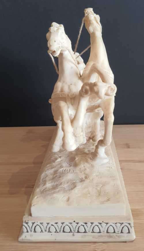 Detailed Large And Heavy A.Santini Sculpture of Horse and Chariot in Full Movement - Marked