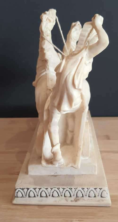 Detailed Large And Heavy A.Santini Sculpture of Horse and Chariot in Full Movement - Marked