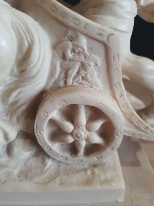 Detailed Large And Heavy A.Santini Sculpture of Horse and Chariot in Full Movement - Marked