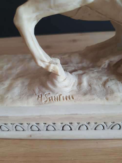Detailed Large And Heavy A.Santini Sculpture of Horse and Chariot in Full Movement - Marked