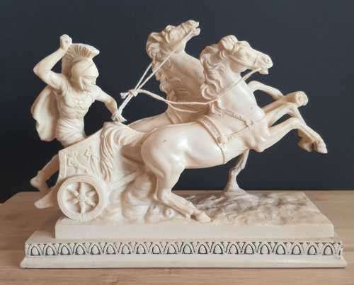 Detailed Large And Heavy A.Santini Sculpture of Horse and Chariot in Full Movement - Marked