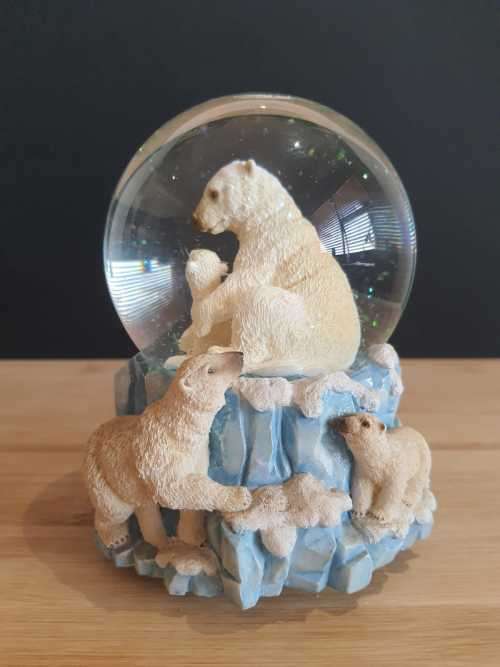Large Twinkle Musical Snow Globe with Rotating Polar Bears - Highly Collectible - Marked -Read Below