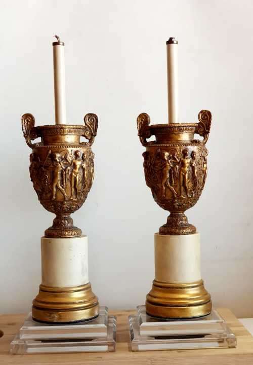 2 Large 55cm Mixed Material Lamp Stands or Centre Pieces with Gilt Detail - Bid per 1
