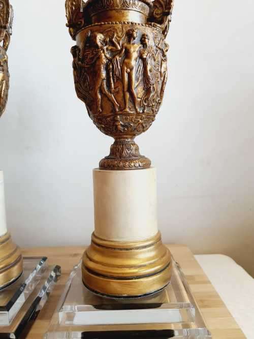 2 Large 55cm Mixed Material Lamp Stands or Centre Pieces with Gilt Detail - Bid per 1