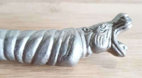 Incredible 820g Pewter Detailed Hippo Handles and Stainless Steel Carving Set