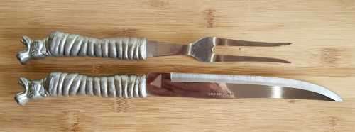 Incredible 820g Pewter Detailed Hippo Handles and Stainless Steel Carving Set