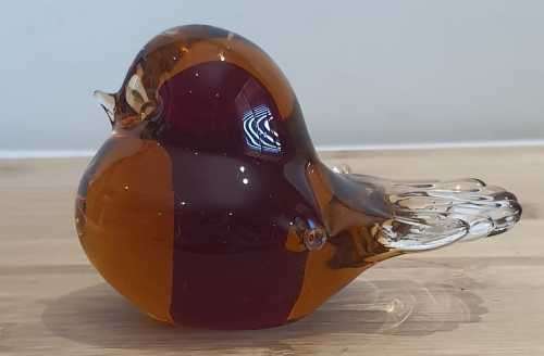 Outstanding Clear, Amber and Red Hand Blown Murano Bird