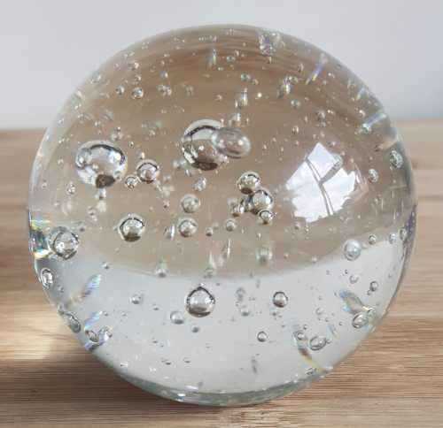 Hand Blown Round Clear Paperweight With Bubbles