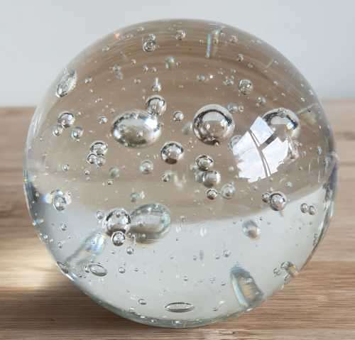 Hand Blown Round Clear Paperweight With Bubbles