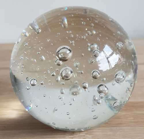 Hand Blown Round Clear Paperweight With Bubbles