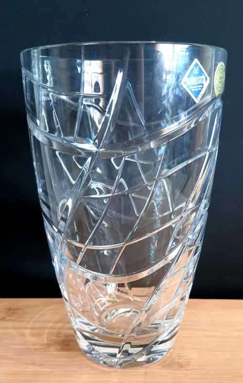 Genuine Marked with Stickers and Engraving BOHEMIA Lead Crystal Cut Vase - 1.779kg
