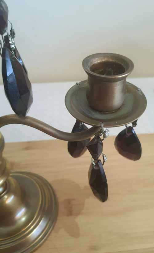 Solid Brass 1.189kg Candelabrum with Faux Amethyst Pendants - NB.Please Read Below