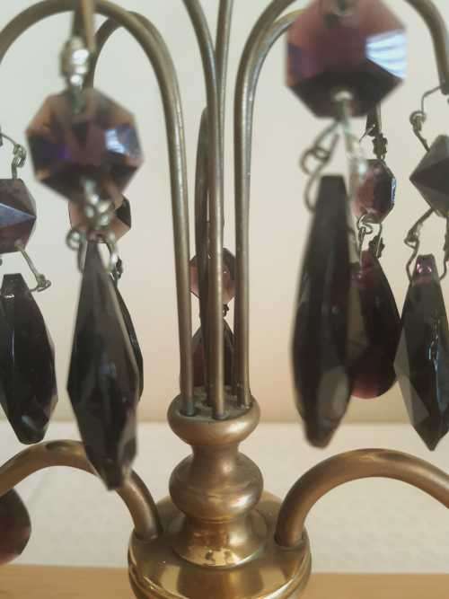 Solid Brass 1.189kg Candelabrum with Faux Amethyst Pendants - NB.Please Read Below