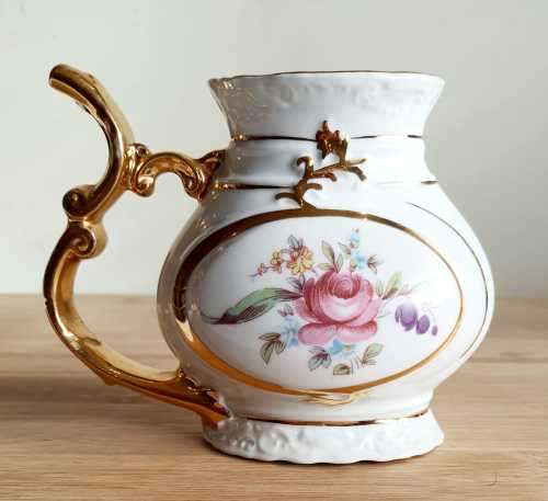 Highly Unusual Czechoslovakian Porcelain Spa Cup with Golden Straw Handle - Marked - Read Below