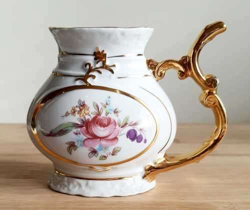 Highly Unusual Czechoslovakian Porcelain Spa Cup with Golden Straw Handle - Marked - Read Below