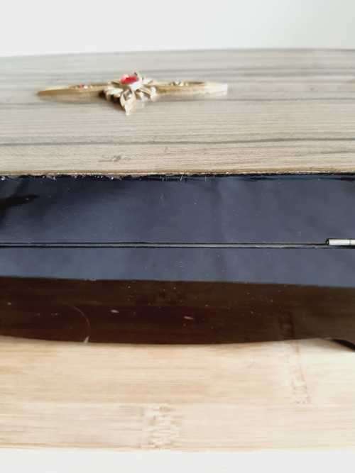 Large Laminated Wood Jewelry Box With Faux Gem Design on Top - Inside Gorgeous