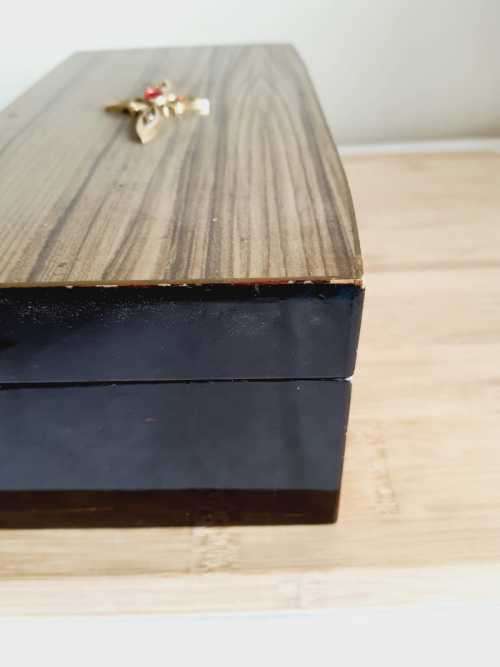 Large Laminated Wood Jewelry Box With Faux Gem Design on Top - Inside Gorgeous