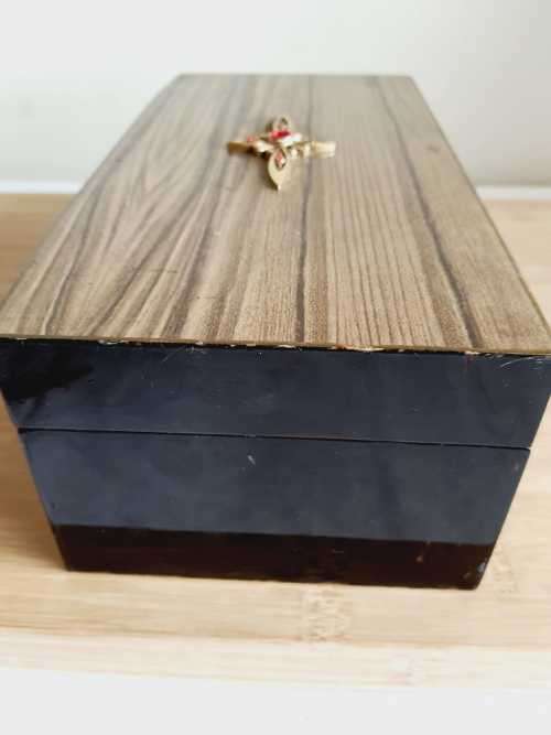 Large Laminated Wood Jewelry Box With Faux Gem Design on Top - Inside Gorgeous