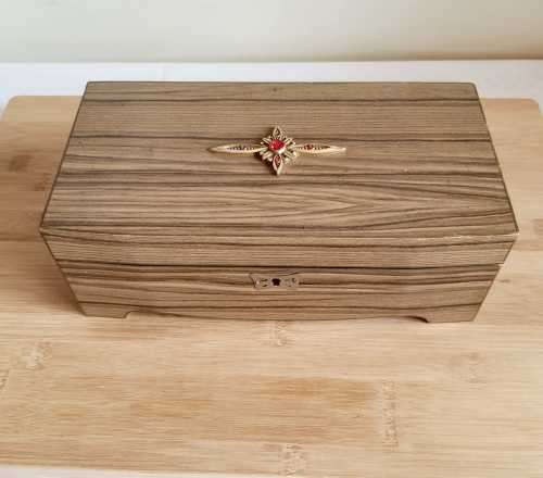 Large Laminated Wood Jewelry Box With Faux Gem Design on Top - Inside Gorgeous