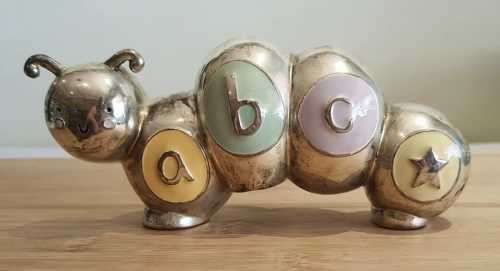 Cutest ABC Silver Plated and Enamel Caterpillar Moneybox  - Marked - Needs a Shine